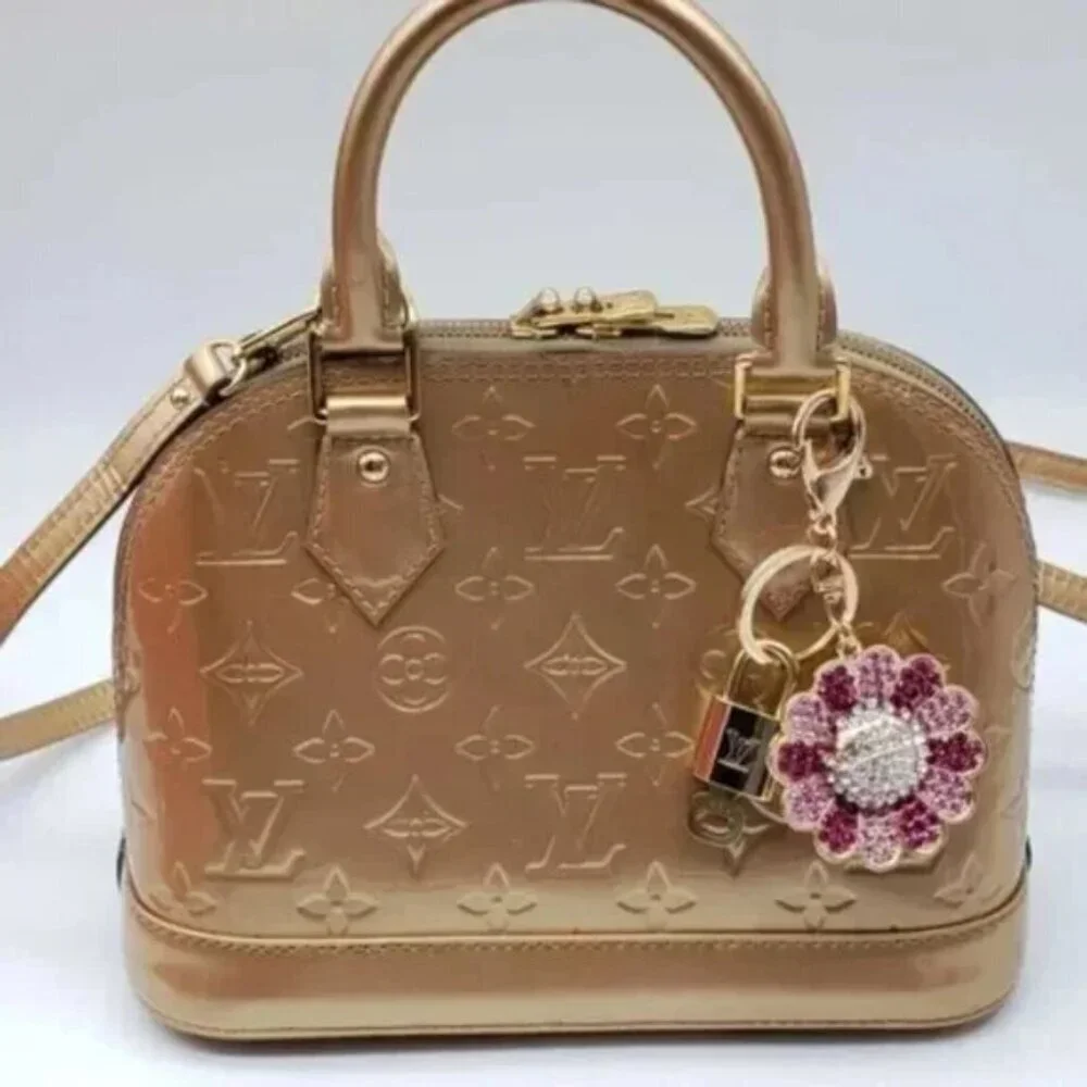 Authentic Louis Vuitton Padlock & Key Gold ✨Unbranded Flower Bag Charm Keychain